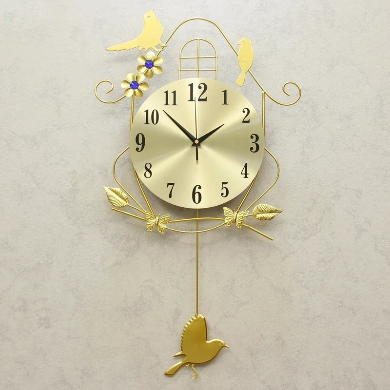 Nordic Wall Clock Modern Bird Design With Pendulum