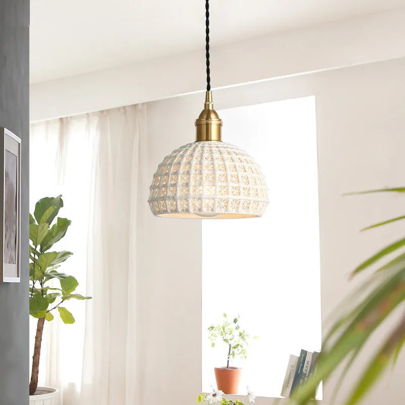 Pendant Lamp With Nordic Style Copper and White Ceramic