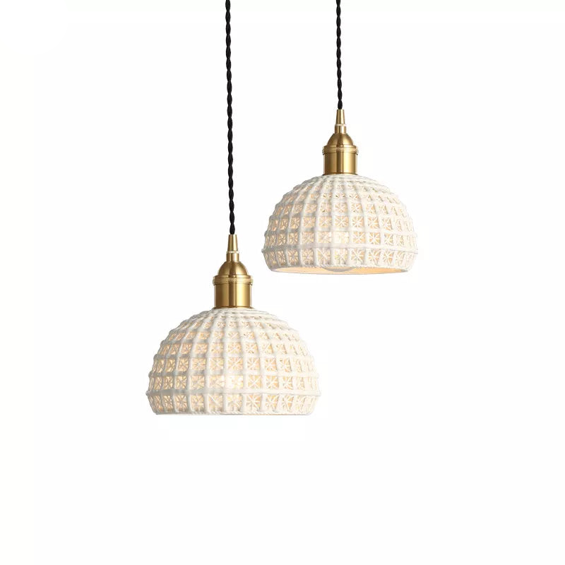 Pendant Lamp With Nordic Style Copper and White Ceramic