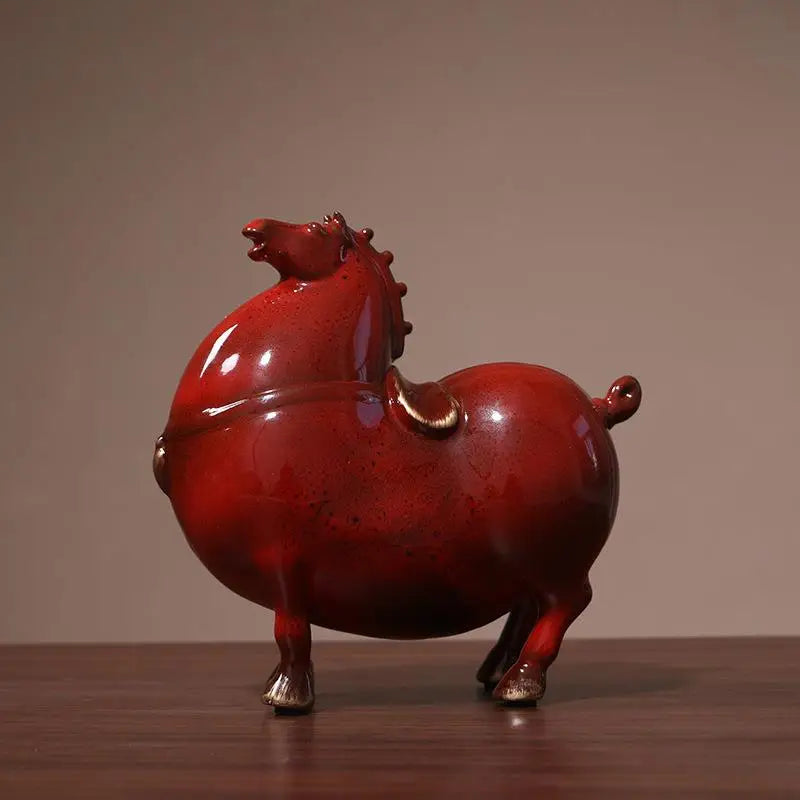 Red Horse Porcelain Statue Retro Ceramic Sculpture Vintage
