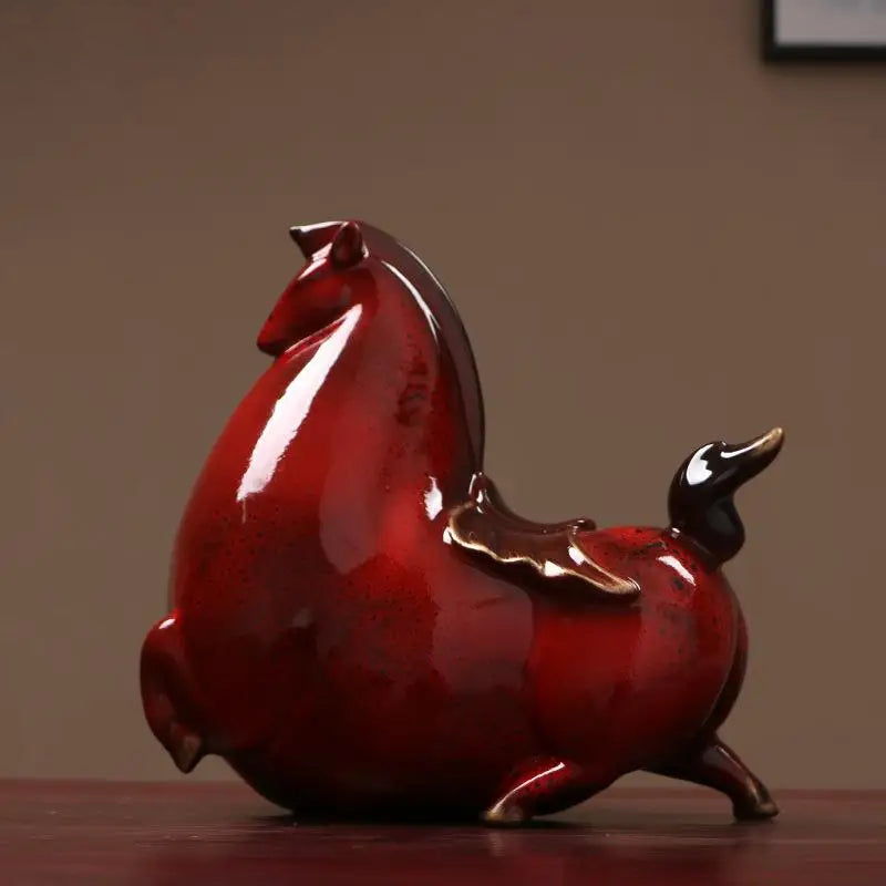 Red Horse Porcelain Statue Retro Ceramic Sculpture Vintage