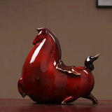 Red Horse Porcelain Statue Retro Ceramic Sculpture Vintage