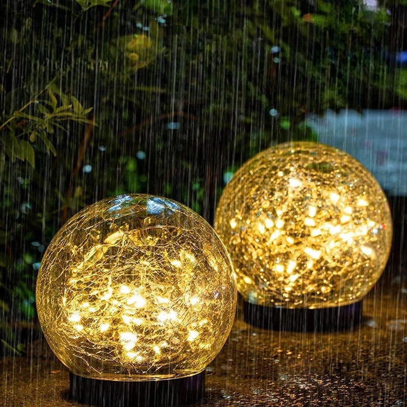 Solar Garden Light Cracked Glass Ball Lamp Waterproof