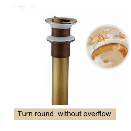 Round Carved Brass Pop-Up Drain for Vanity Sink with Overflow