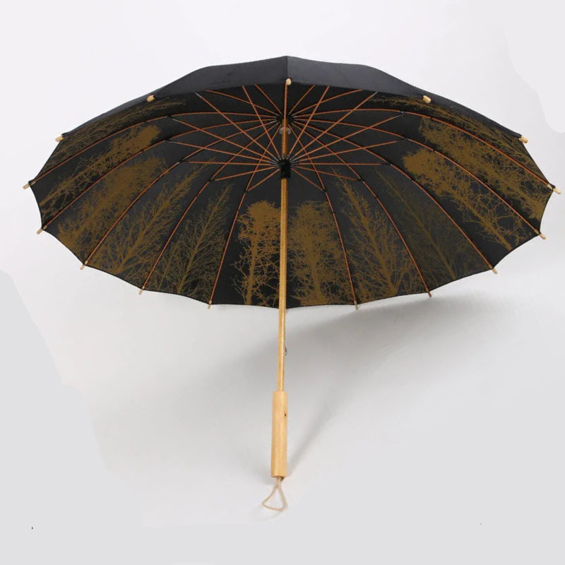 Umbrella with Wooden Handle 16 Bone Length Retro Art