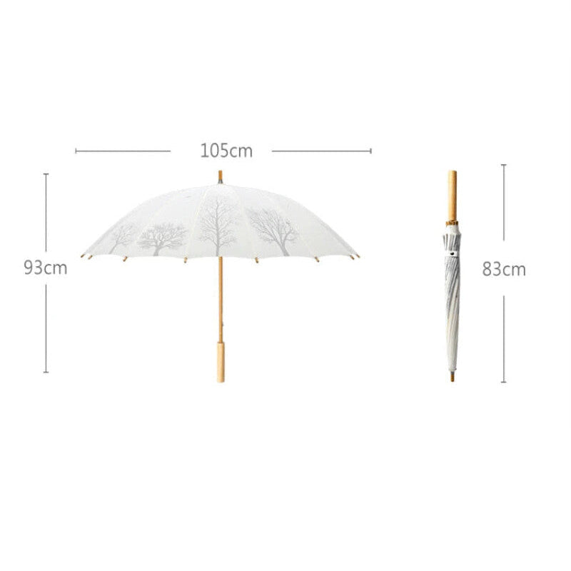 Umbrella with Wooden Handle 16 Bone Length Retro Art
