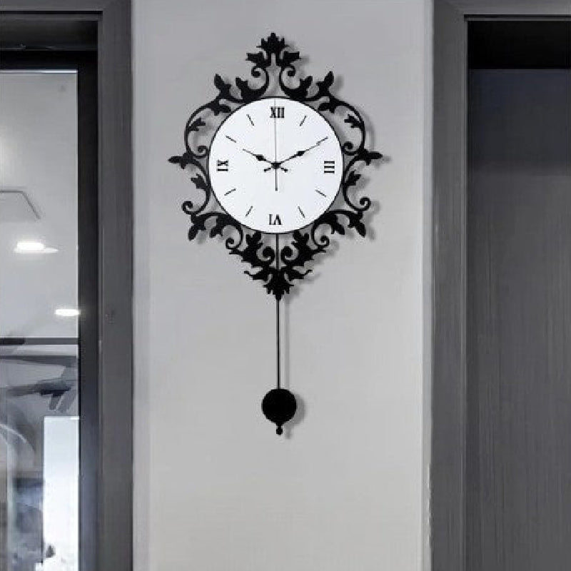 Wall Clock With Pendulum Nordic Modern Floral Design