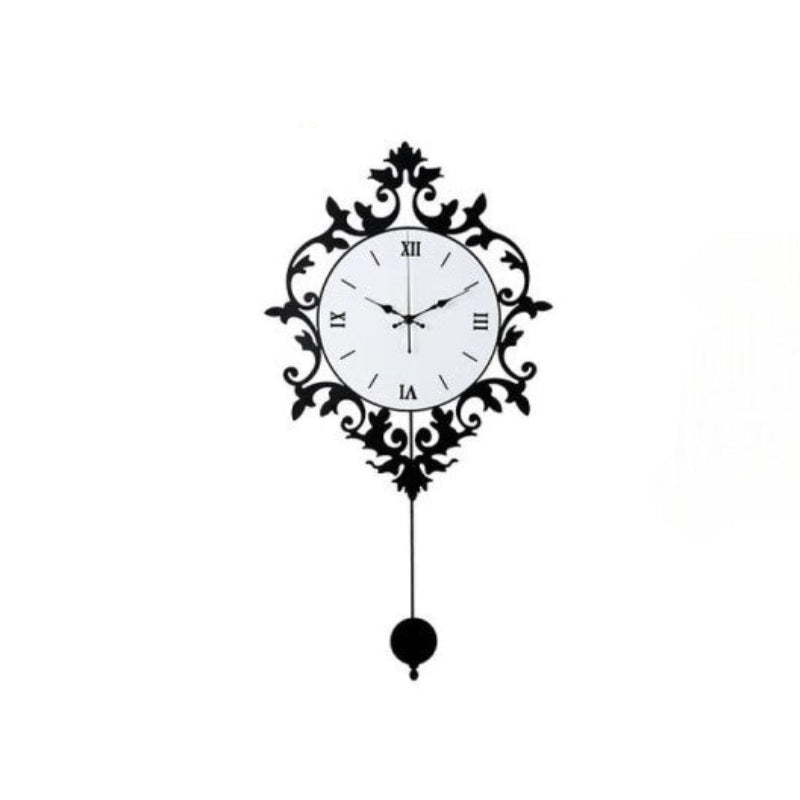 Wall Clock With Pendulum Nordic Modern Floral Design