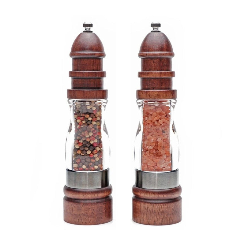 Wooden and Ceramic Salt and Pepper Mill Set.