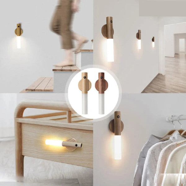 Wooden USB LED Light Magnetic Wall Lamp with Motion Sensor