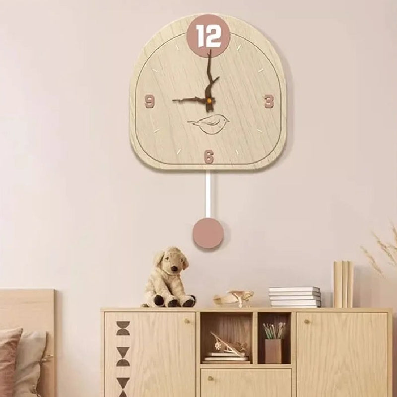 Wooden Wall Clock with Pendulum Modern Quartz Mechanism