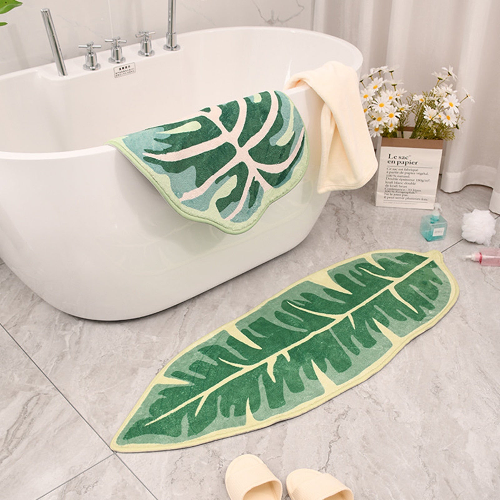 Leaf Shaped Soft Anti Slip Washable Carpet Bath Mat