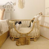 Hand-Woven Rattan Pet Sofa Bed