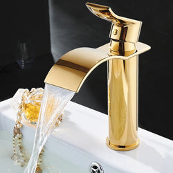 Basin Gold & White Waterfall Faucet Brass