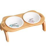 Ceramic Pet Feeder With Wooden Base