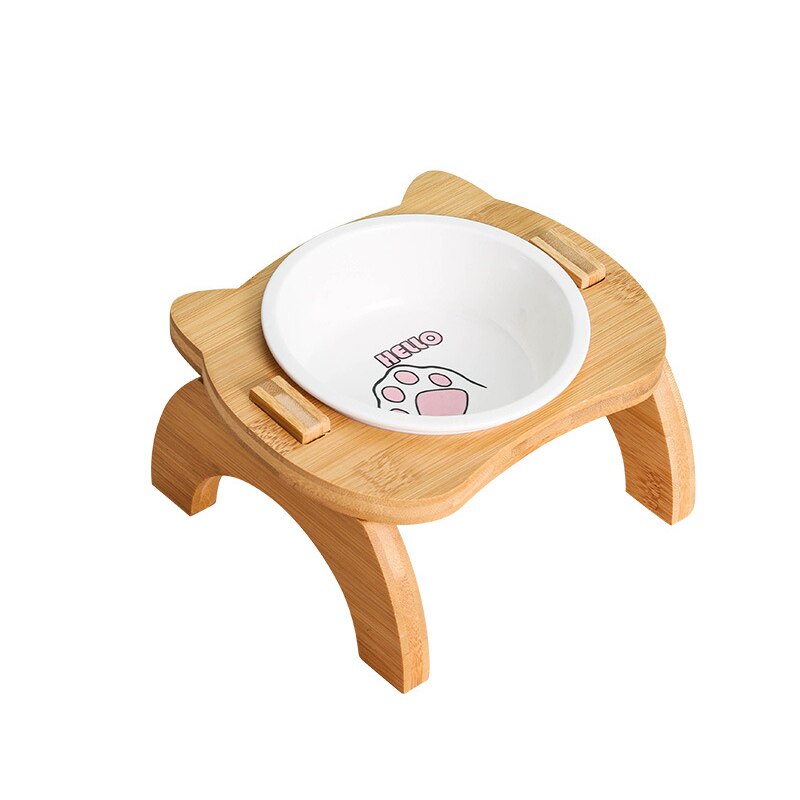 Ceramic Pet Feeder With Wooden Base