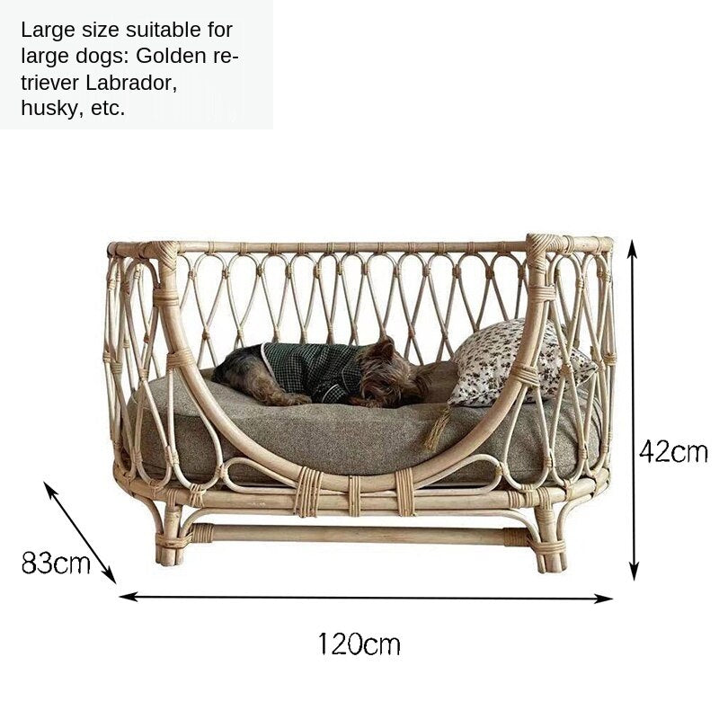 Hand-Woven Rattan Pet Sofa Bed