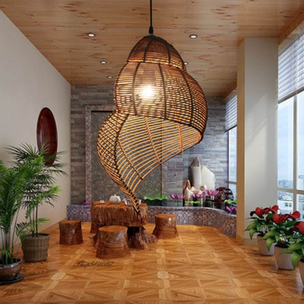 Snail Shell Rattan Vintage Pendant Lamp