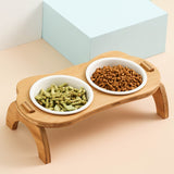 Ceramic Pet Feeder With Wooden Base