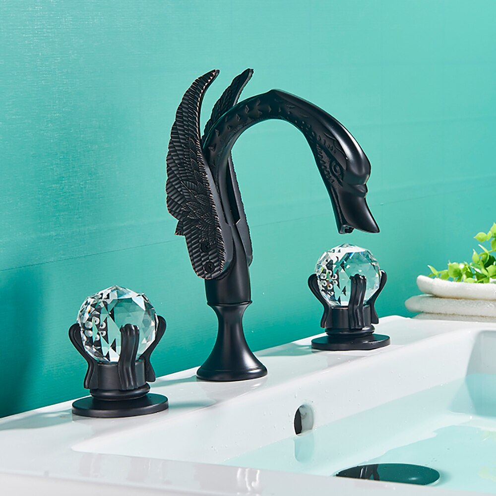 Bathroom Basin Swan Two Crystal Handwheel Elegant Faucet