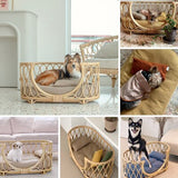 Hand-Woven Rattan Pet Sofa Bed