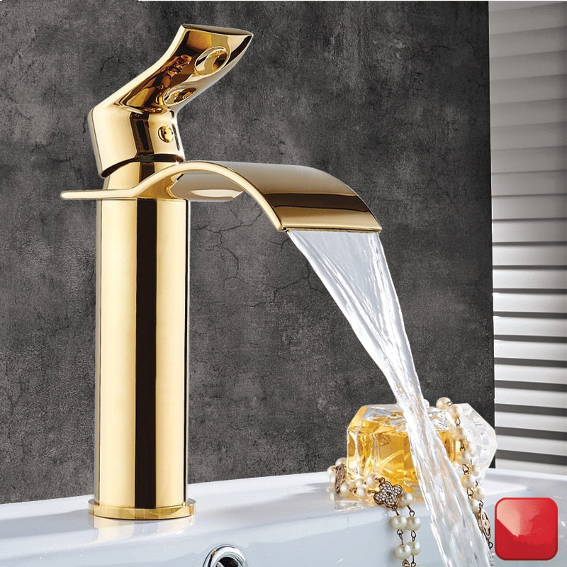 Basin Gold & White Waterfall Faucet Brass