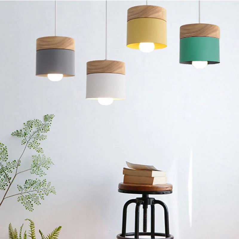 Modern Macaron Iron Wood Pendant Lamp