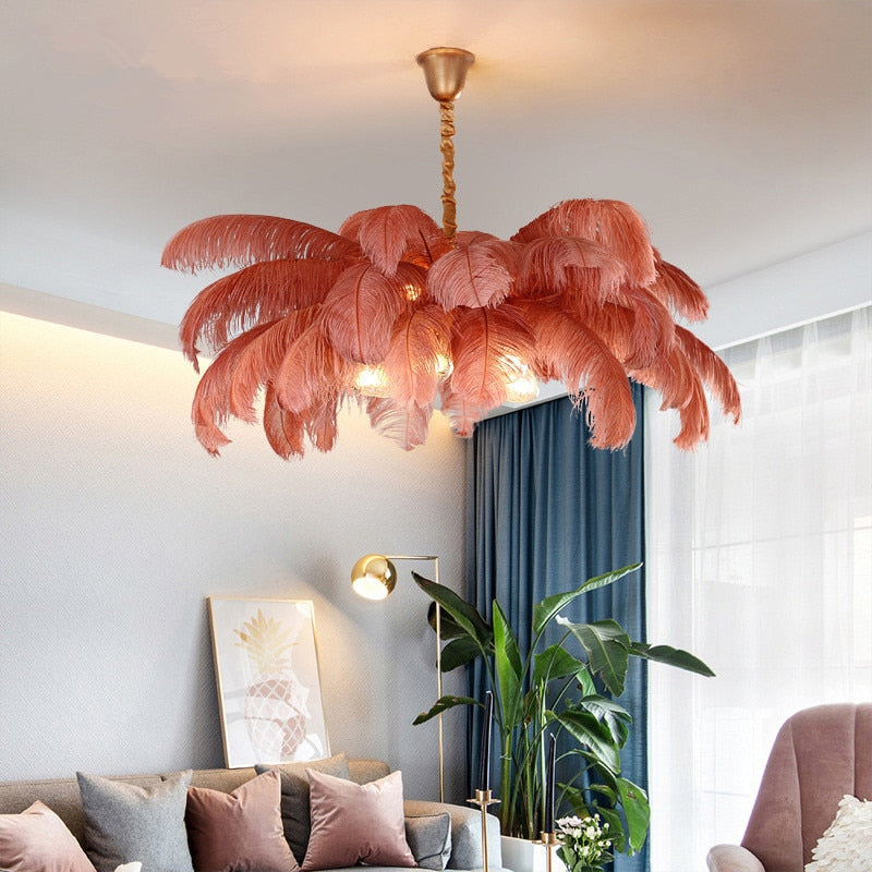 Natural Ostrich Feather Ceiling Light