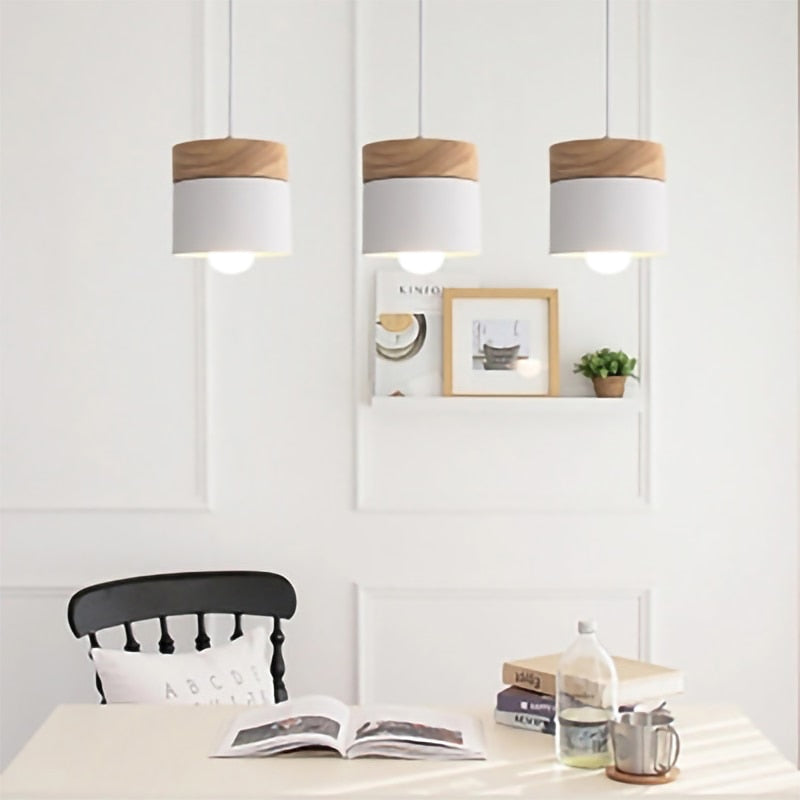 Modern Macaron Iron Wood Pendant Lamp