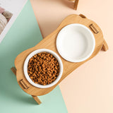 Ceramic Pet Feeder With Wooden Base