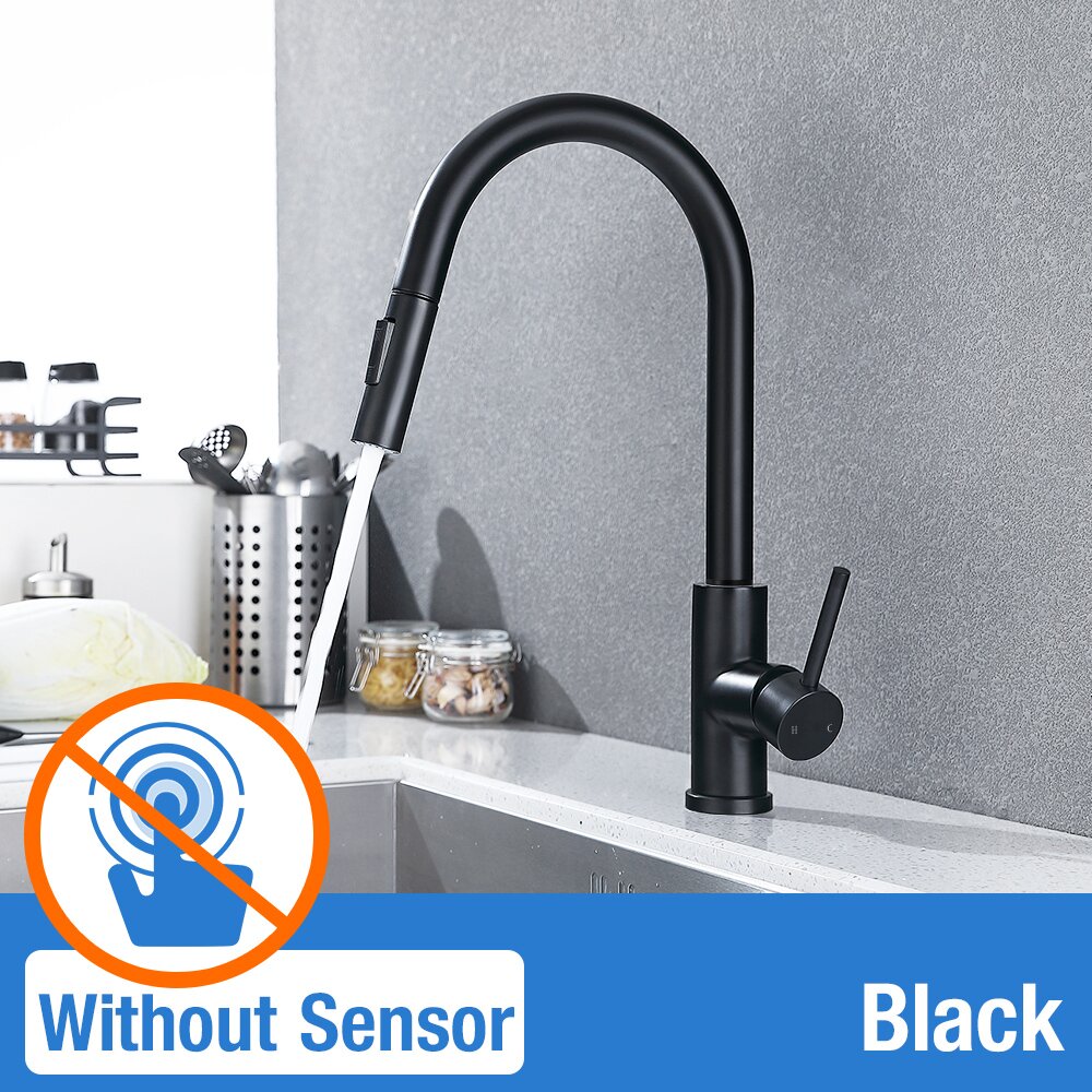 Pull Out Black Sensor Stainless Steel Kitchen Faucets