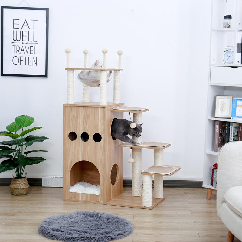 Wooden Tree Cat Tower With The Scratching Post
