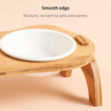 Ceramic Pet Feeder With Wooden Base