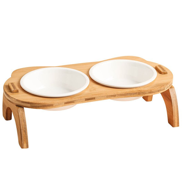 Ceramic Pet Feeder With Wooden Base