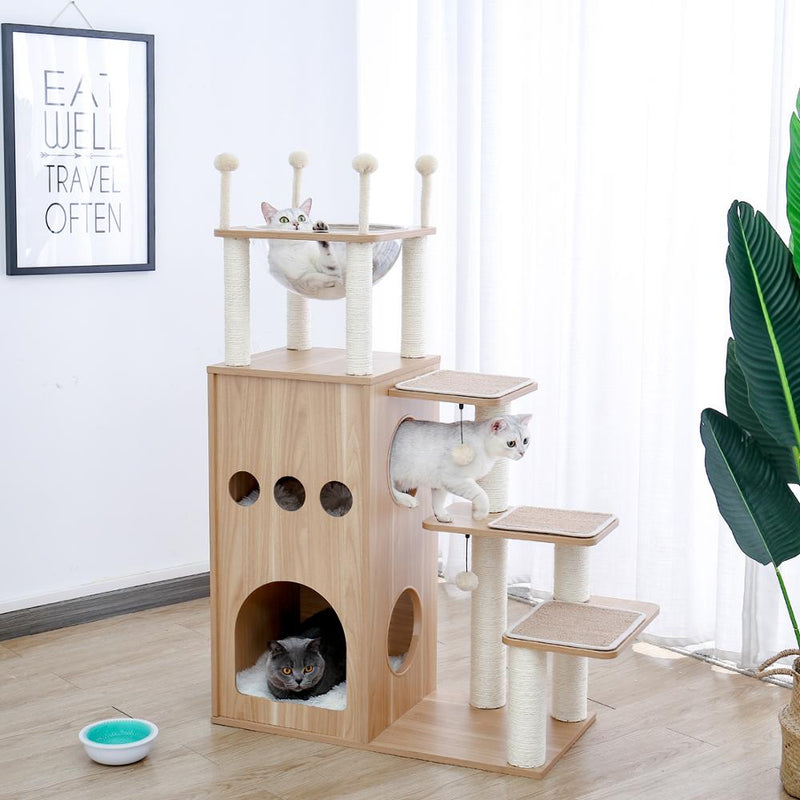 Wooden Tree Cat Tower With The Scratching Post