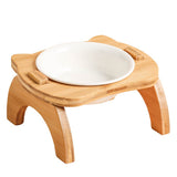 Ceramic Pet Feeder With Wooden Base