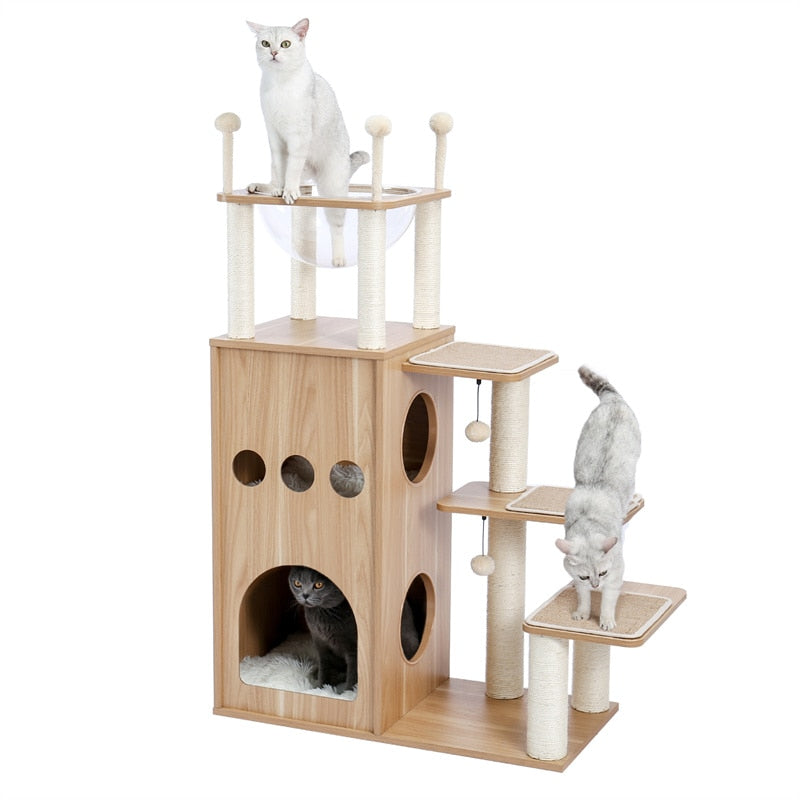 Wooden Tree Cat Tower With The Scratching Post