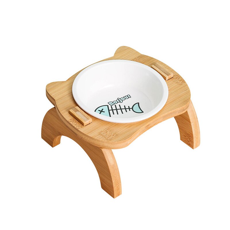 Ceramic Pet Feeder With Wooden Base