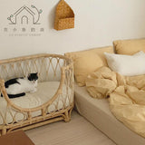 Hand-Woven Rattan Pet Sofa Bed