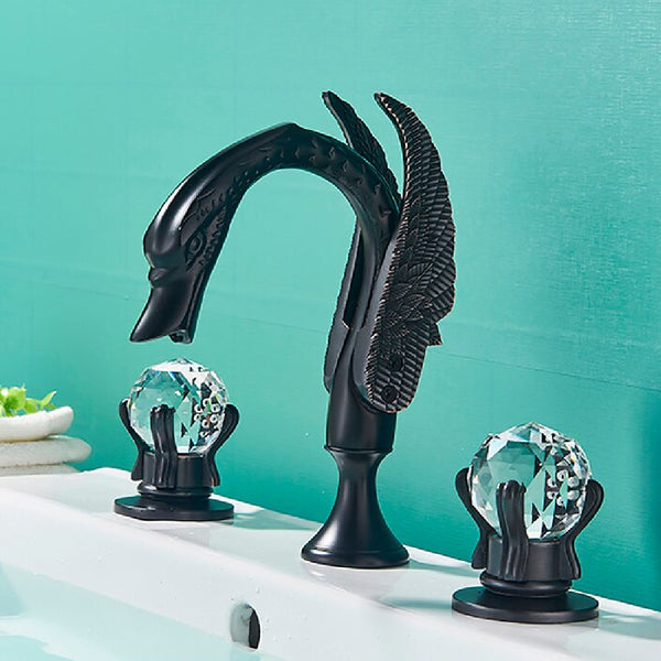Bathroom Basin Swan Two Crystal Handwheel Elegant Faucet