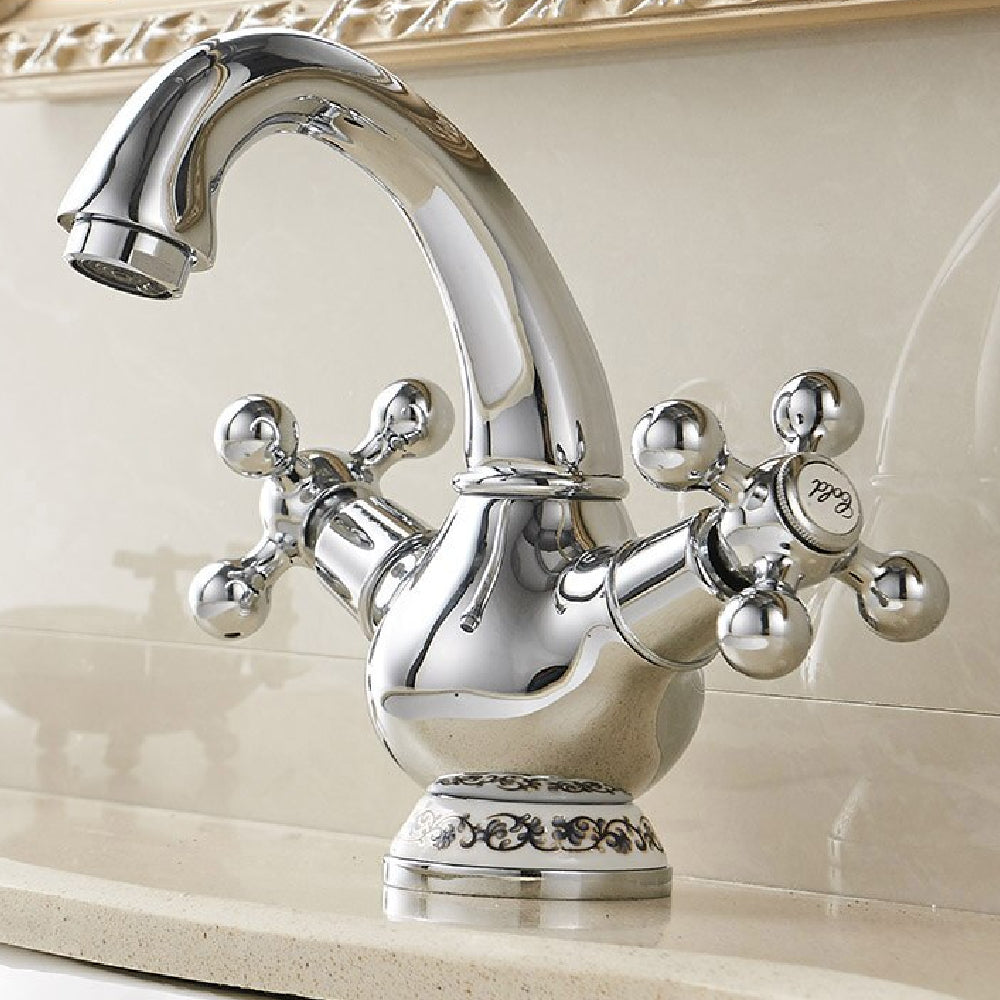 Chrome Brass Single Hole Dual Handle Classic Faucet