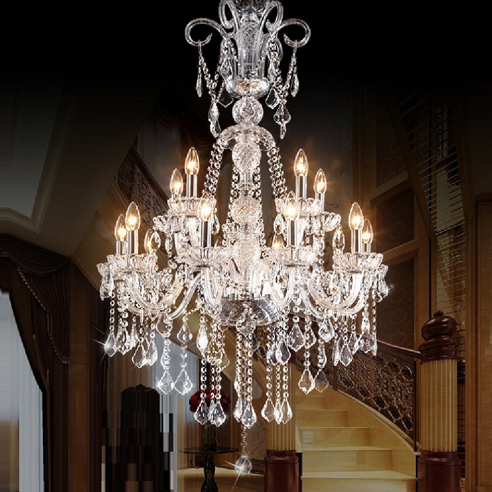 Long Crystal Modern Arms Chandelier