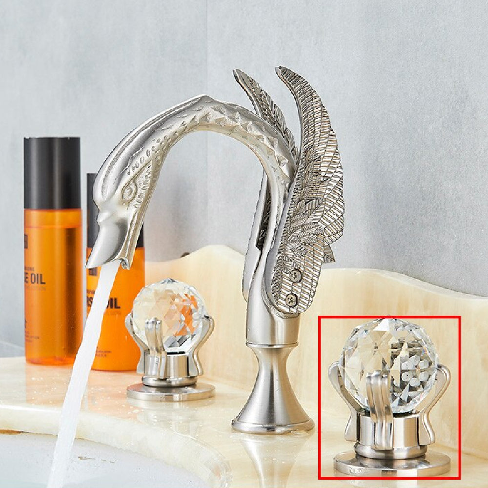 Bathroom Basin Swan Two Crystal Handwheel Elegant Faucet