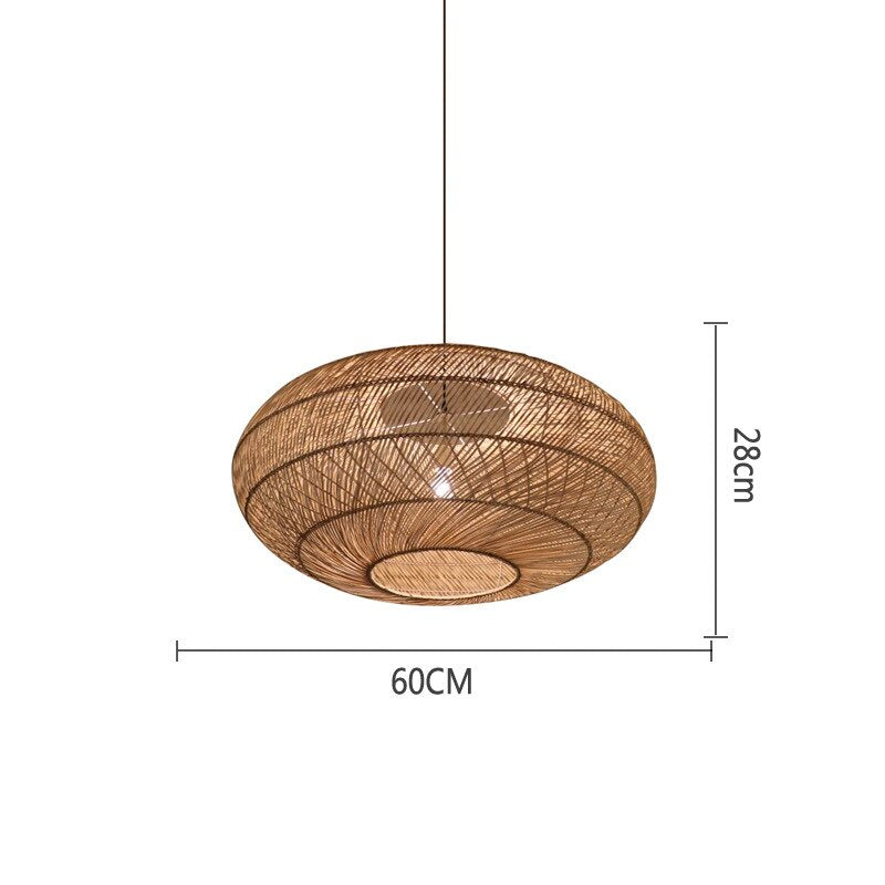 Natural Rattan Asian Style Wicker Hanging Lamp