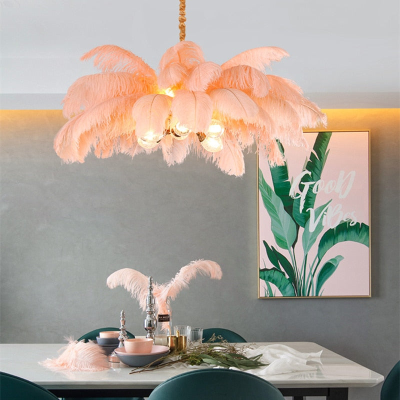 Natural Ostrich Feather Ceiling Light