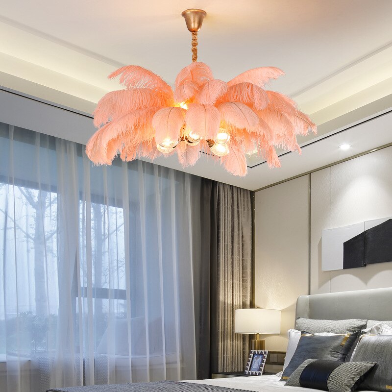 Natural Ostrich Feather Ceiling Light