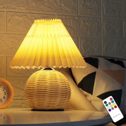 Pleated Rattan Dimmable Table Lamp