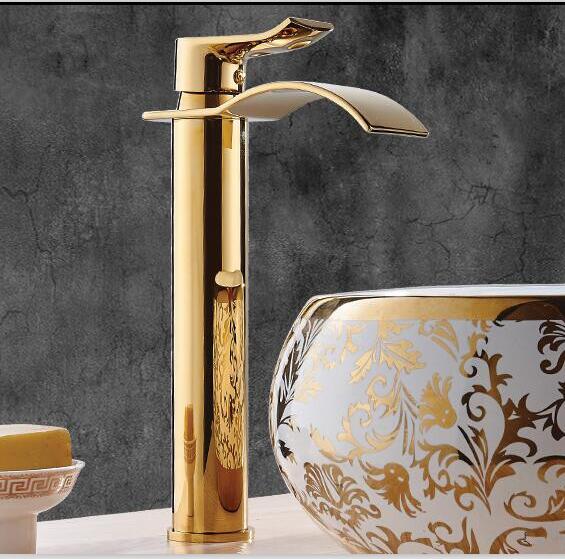 Basin Gold & White Waterfall Faucet Brass