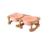 Pet Feeding Bowl With Wood Stand