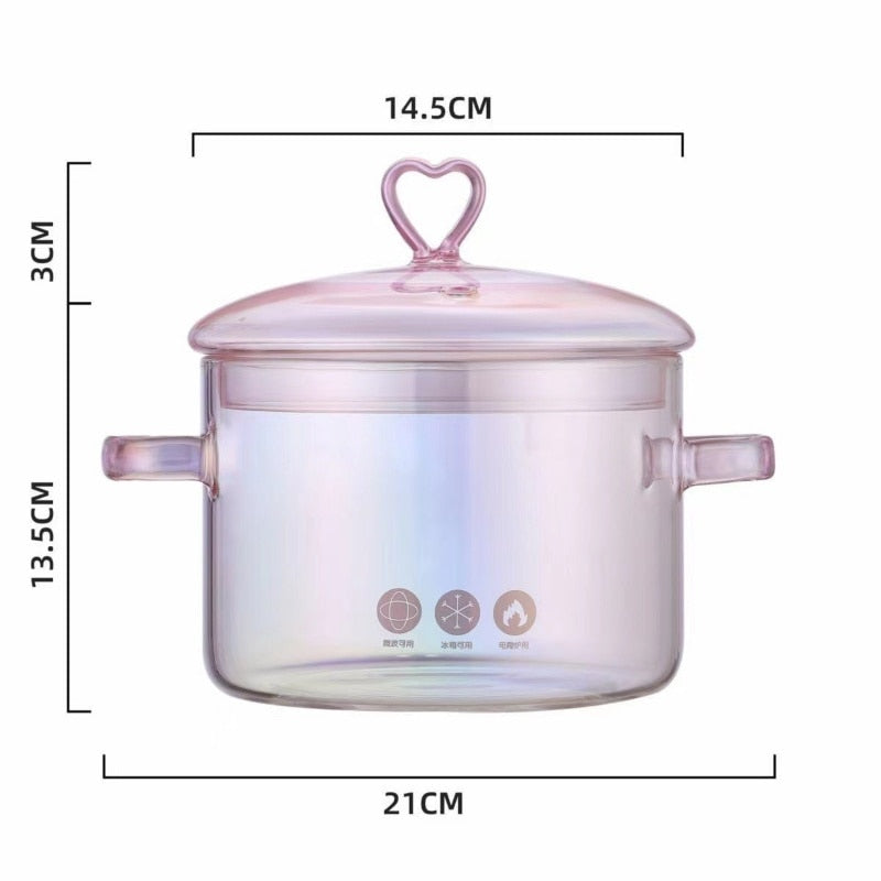 Pink Borosilicate Glass Cooking Pot